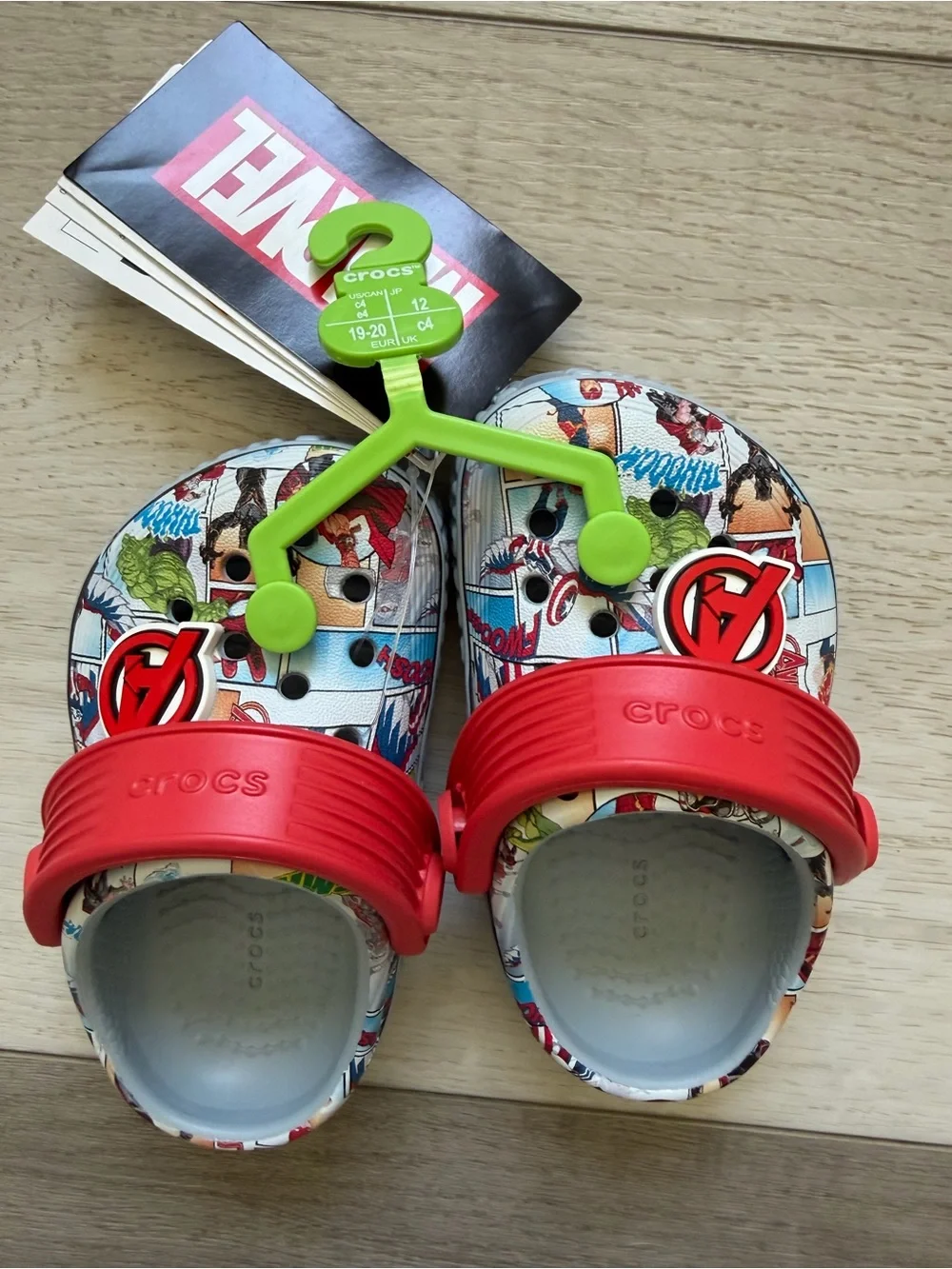 CROCS Kids Avengers Graphic Clog with Red Strap and Light Blue Base